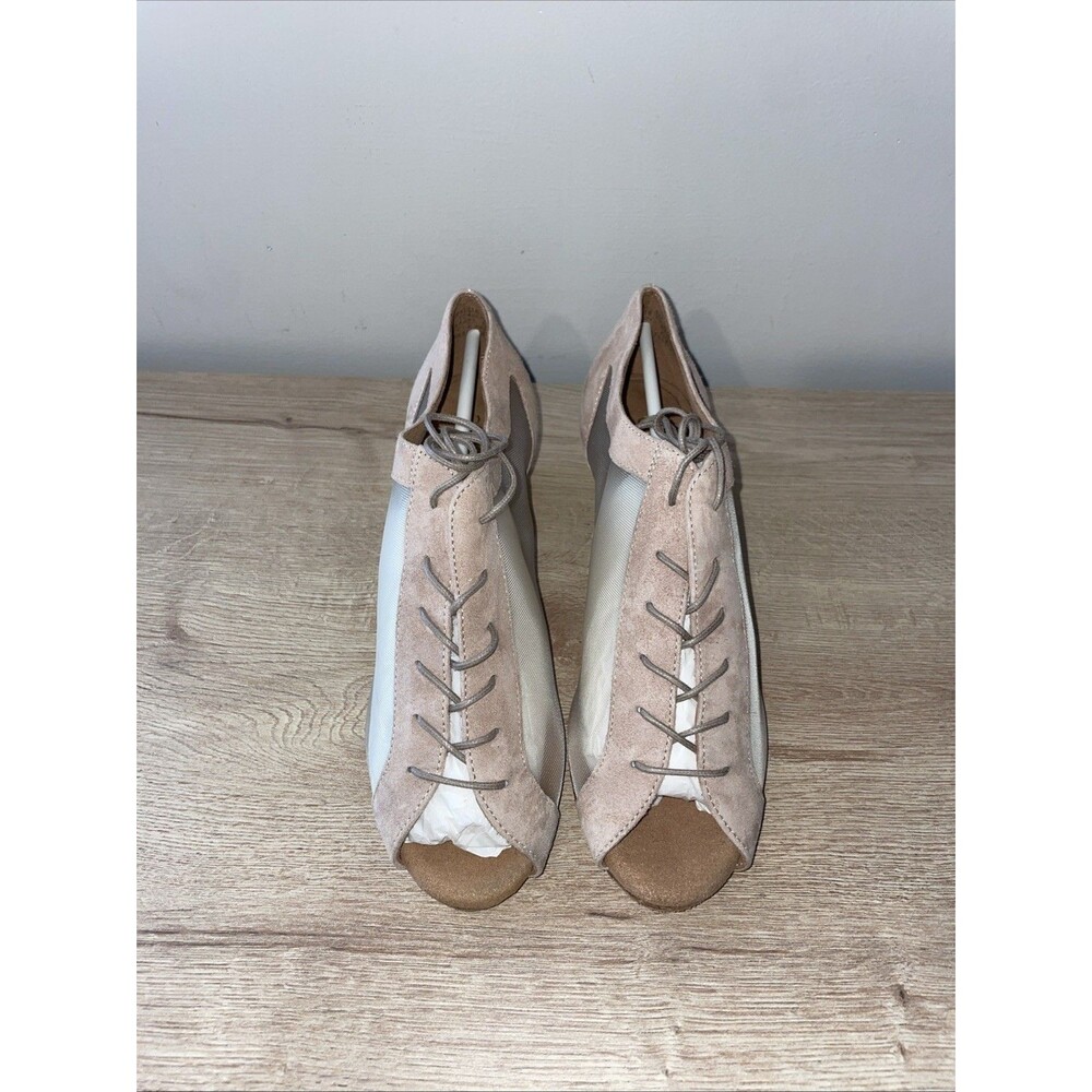 Capezio Sample Ballroom Dance Heels 7M Mesh Suede Peep Toe Lace Up Balletcore